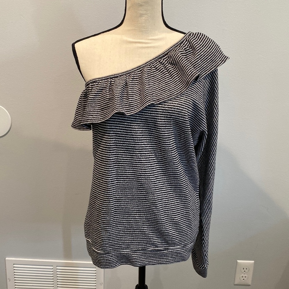 Aleesha Style One Shoulder Long Sleeve Striped Joie Blouse - Soft - Size Small